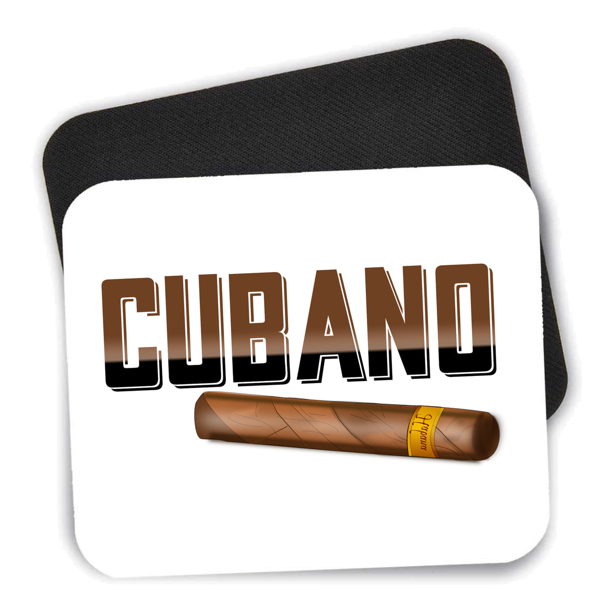 Cubano. Cigars mouse pad shown with its black non-slip rubber underside