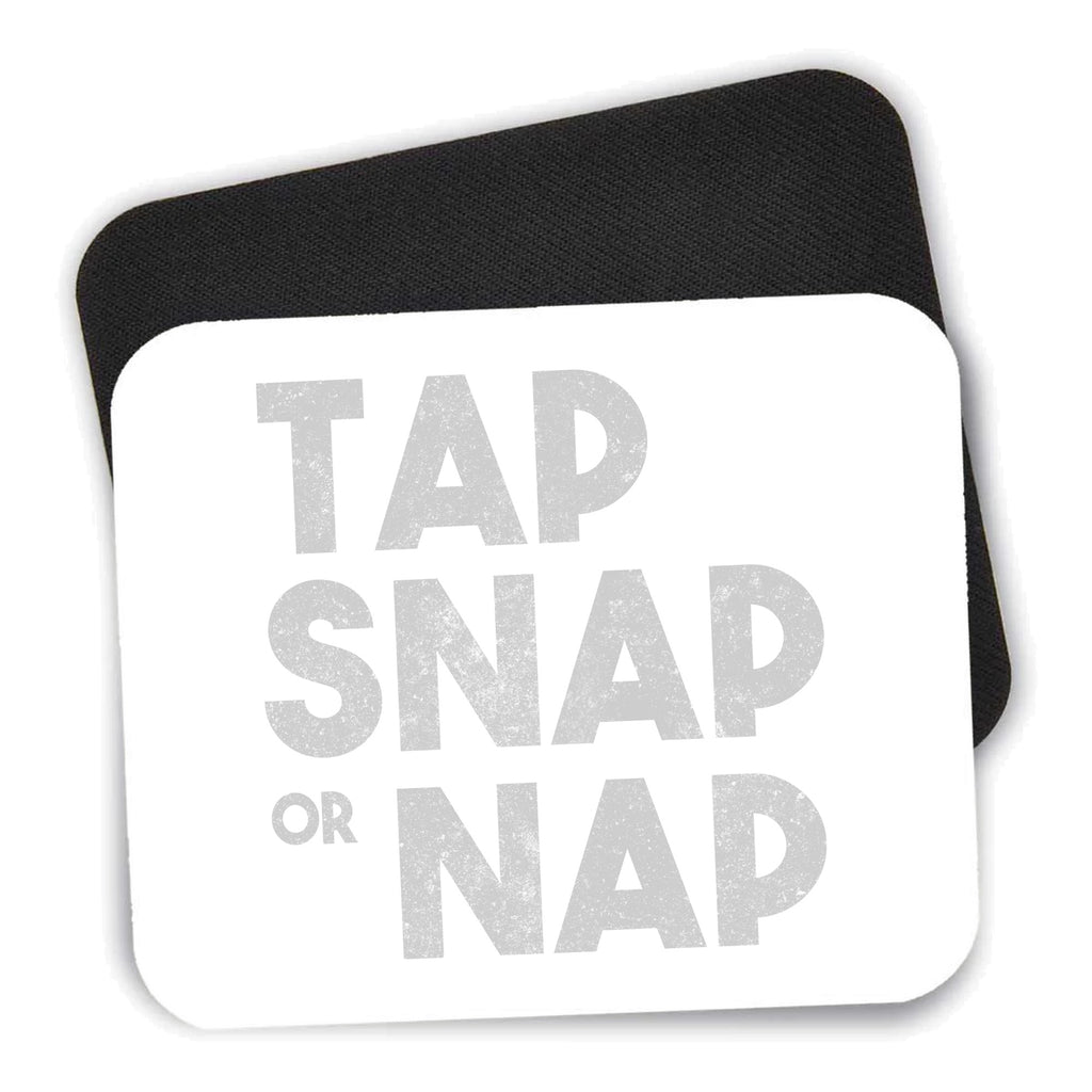 Tap Snap or Nap mouse pad shown with its black non-slip rubber underside