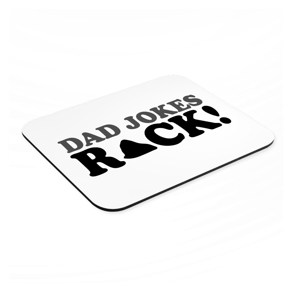 Dad Jokes Rock mouse pad, angled view showing the 1/4 inch thick base