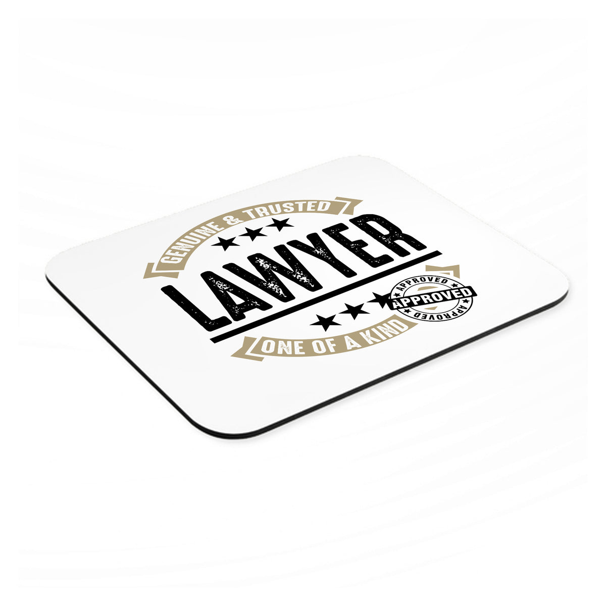 Genuine Trusted Lawyer One of a Kind mouse pad, angled view showing the 1/4 inch thick base
