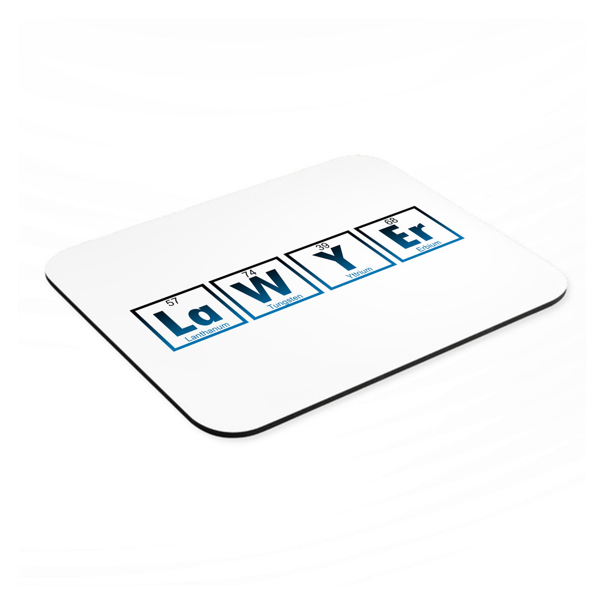 Lawyer Elements Periodic Table mouse pad, angled view showing the 1/4 inch thick base
