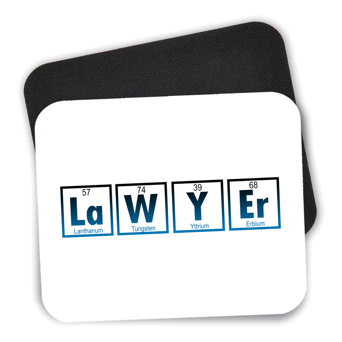 Lawyer Elements Periodic Table mouse pad shown with its black non-slip rubber underside