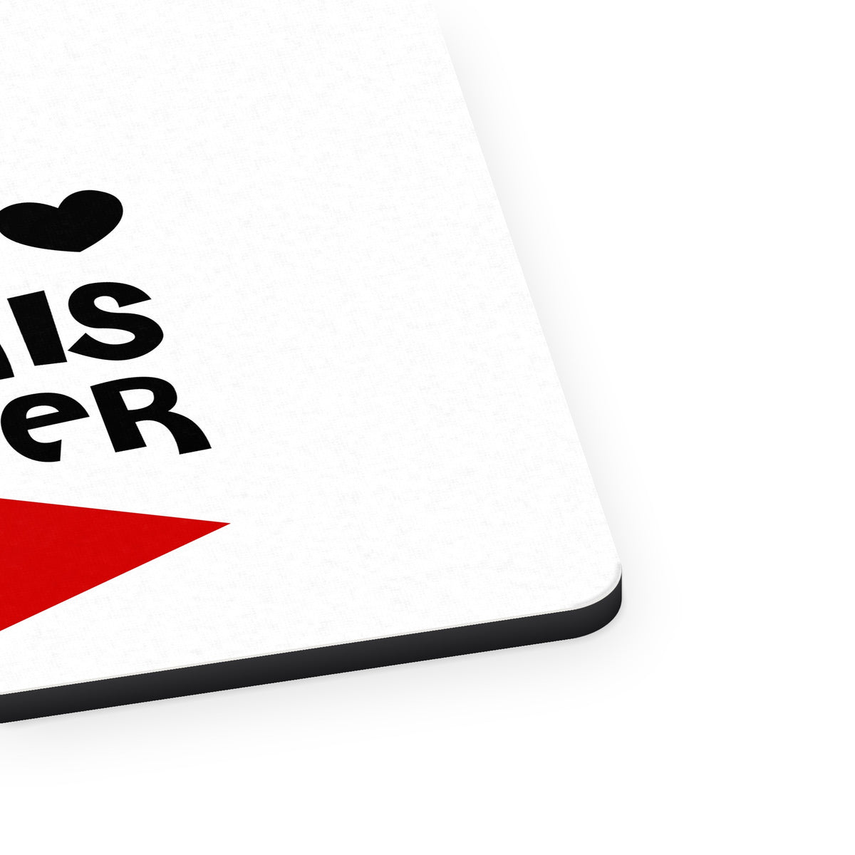 Hi. I'm His Lawyer mouse pad, close-up of the fabric surface and rubber edge