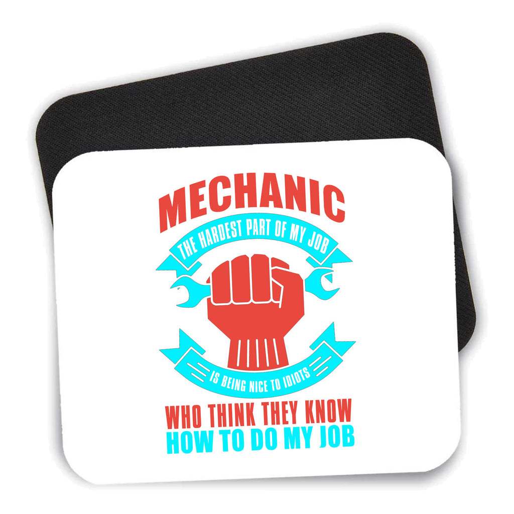 Mechanic Being Nice to Idiots mouse pad shown with its black non-slip rubber underside