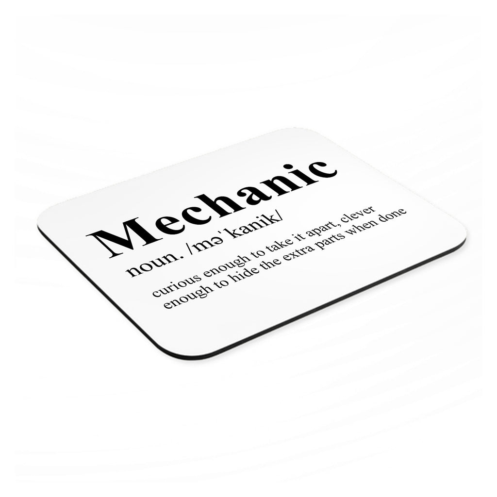 Mechanic Definition Hide the Extra Parts mouse pad, angled view showing the 1/4 inch thick base