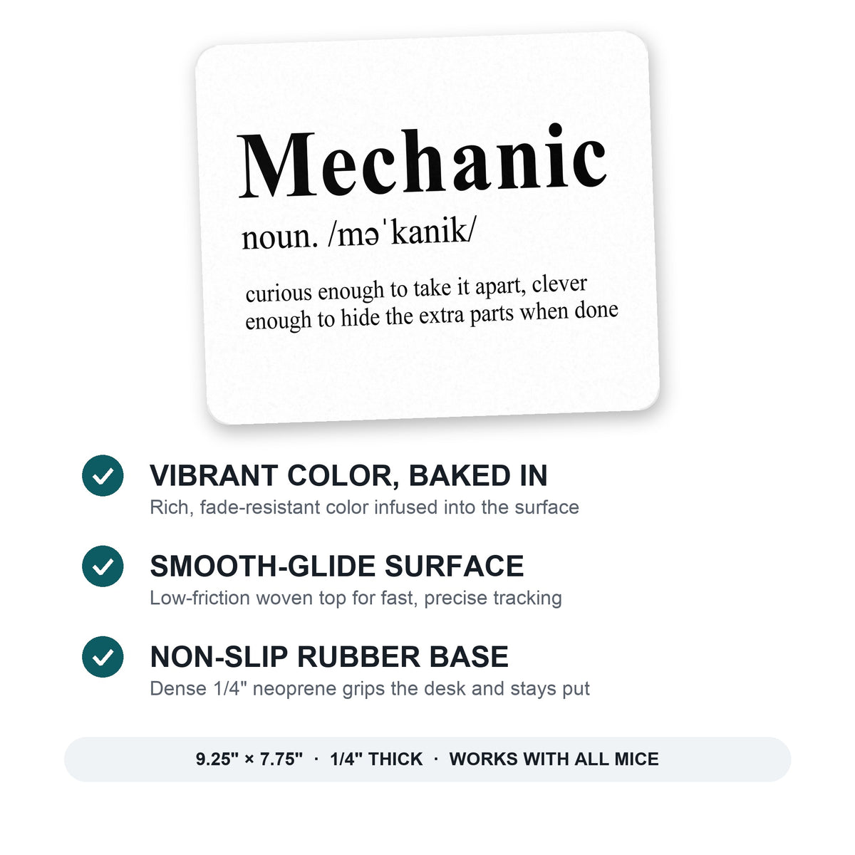 Mechanic Definition Hide the Extra Parts mouse pad: vibrant color, smooth-glide surface, non-slip rubber base, 9.25 x 7.75 inches