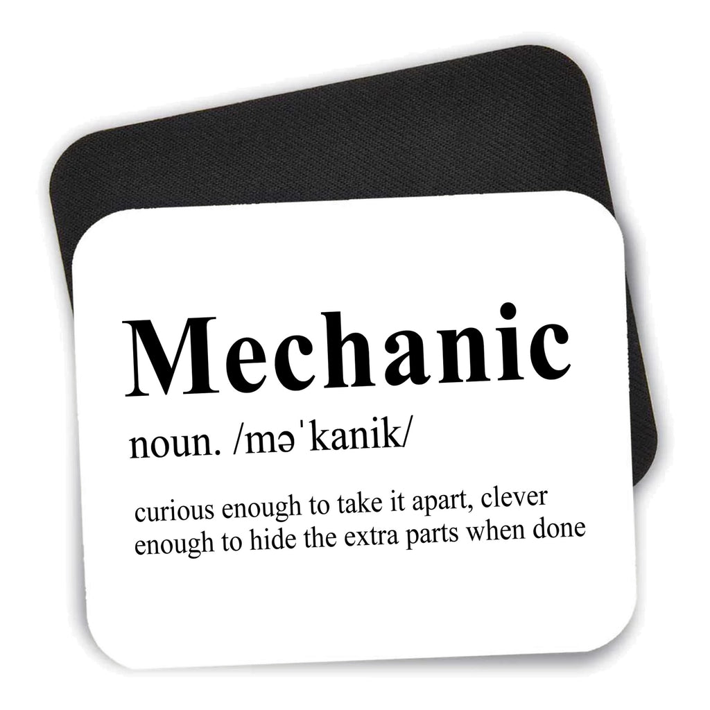 Mechanic Definition Hide the Extra Parts mouse pad shown with its black non-slip rubber underside