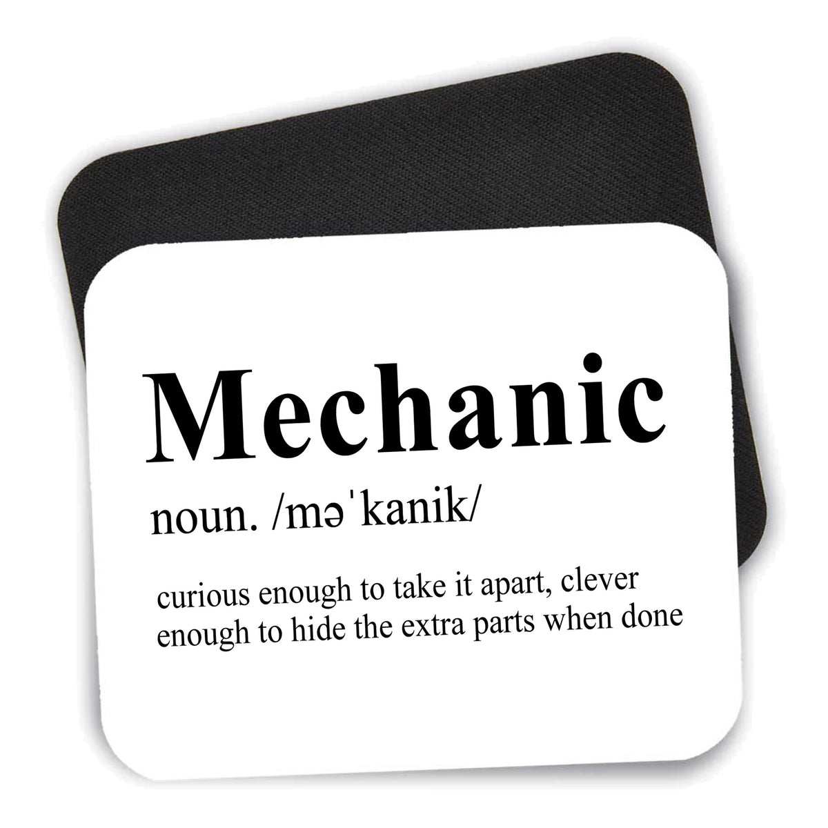 Mechanic Definition Hide the Extra Parts mouse pad shown with its black non-slip rubber underside