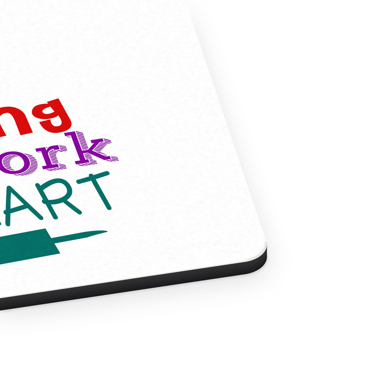 Nursing is a Work of Heart mouse pad, close-up of the fabric surface and rubber edge
