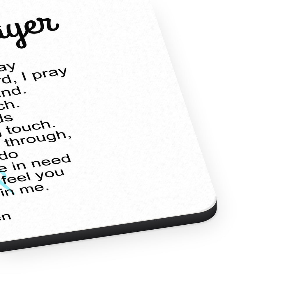 A Nurse's Prayer mouse pad, close-up of the fabric surface and rubber edge
