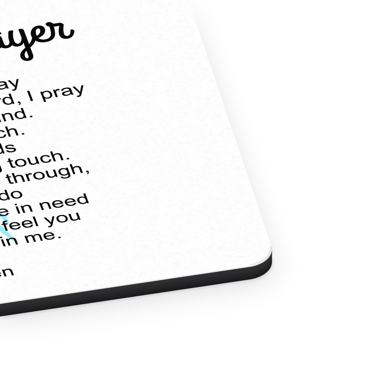 A Nurse's Prayer mouse pad, close-up of the fabric surface and rubber edge