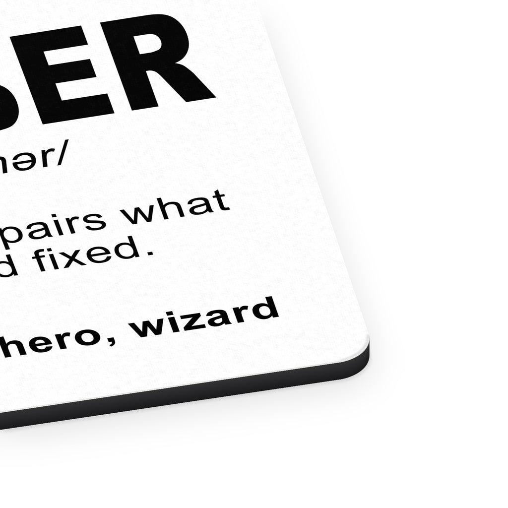 Plumber Definition - Fix What Your Husband Fixed mouse pad, close-up of the fabric surface and rubber edge