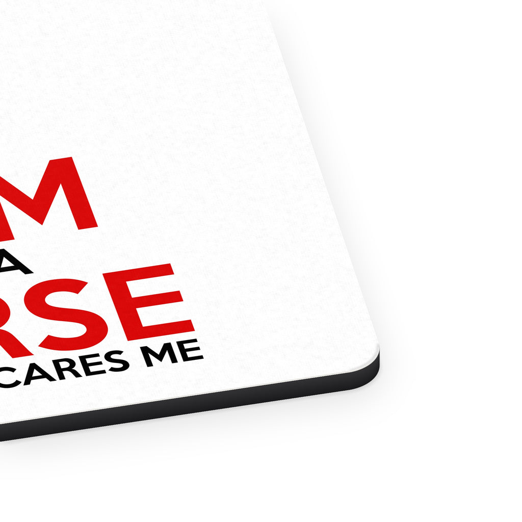 Mom and a Nurse Nothing Scares Me mouse pad, close-up of the fabric surface and rubber edge