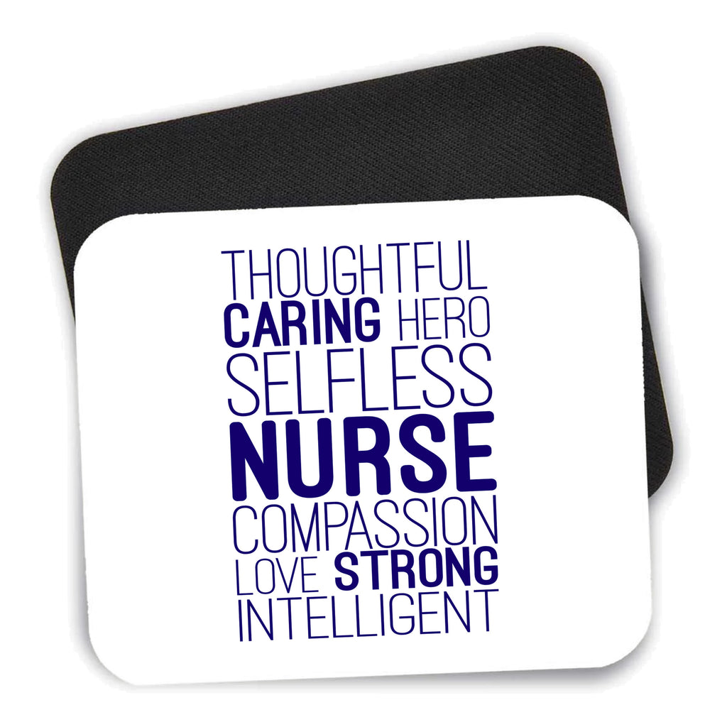 Thoughtful Caring Hero Selfless Nurse mouse pad shown with its black non-slip rubber underside