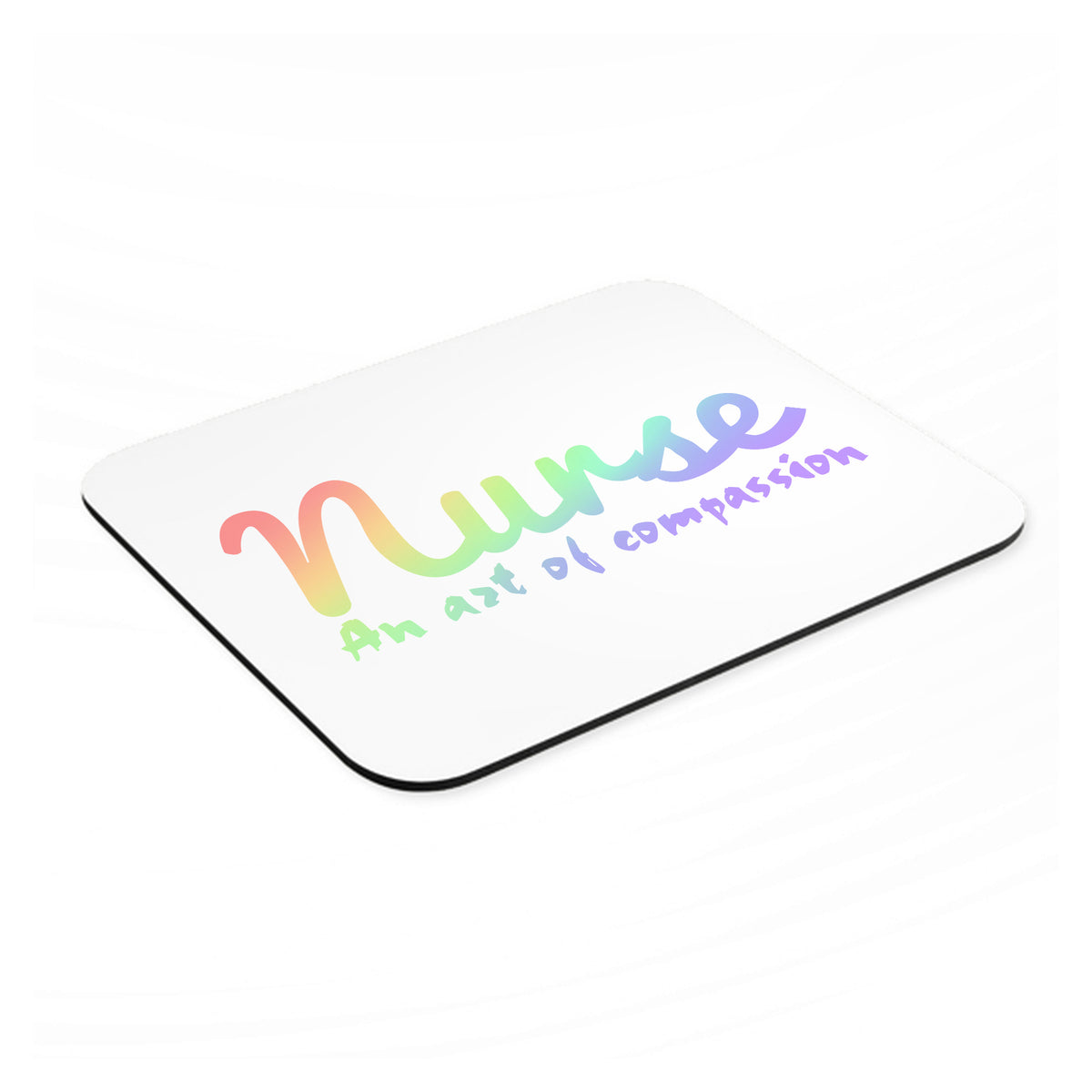 Nurse An Art of Compassion mouse pad, angled view showing the 1/4 inch thick base