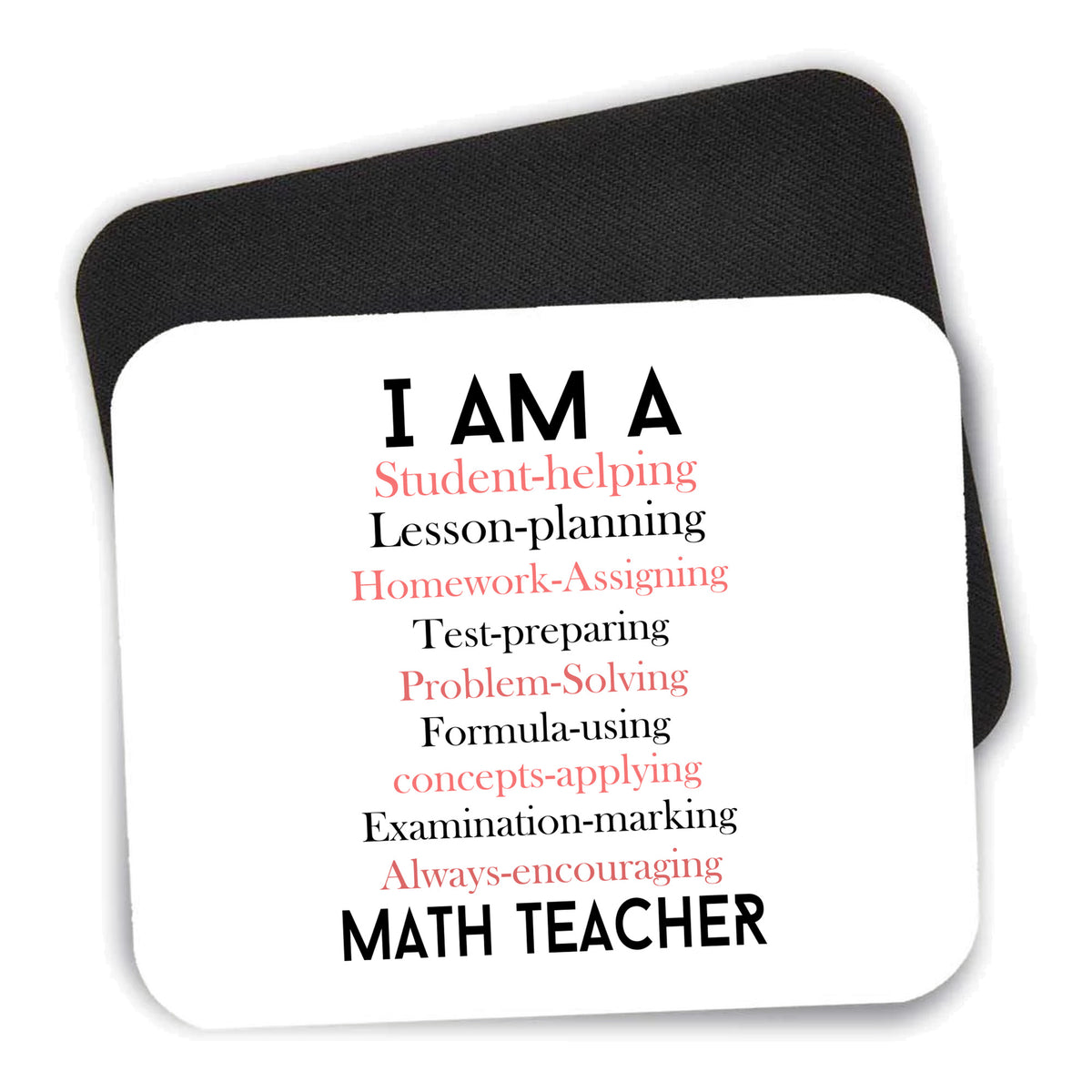 Teacher Student Helping Homework Encourage mouse pad shown with its black non-slip rubber underside