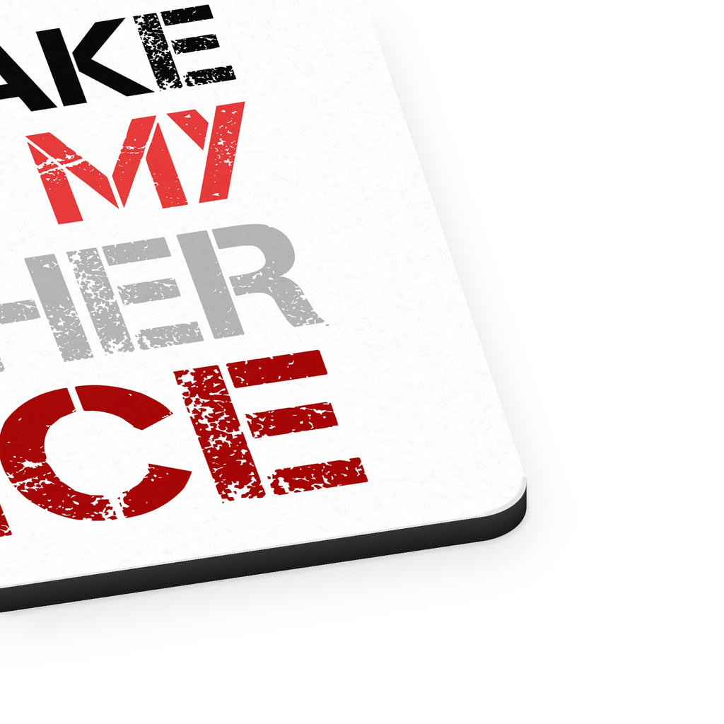 Don't Make Me Use My Teacher Voice mouse pad, close-up of the fabric surface and rubber edge