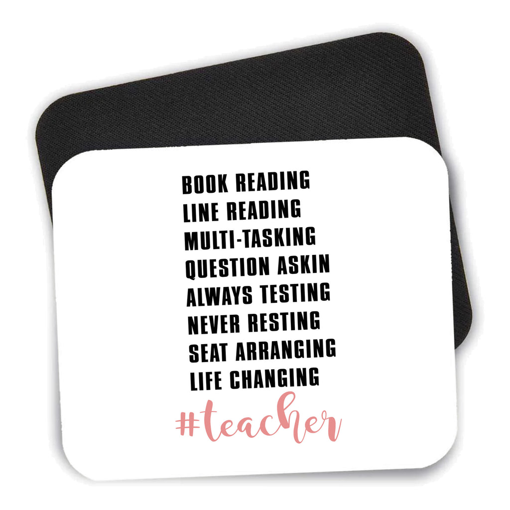 Teacher Book Reading Line Multi Tasking mouse pad shown with its black non-slip rubber underside