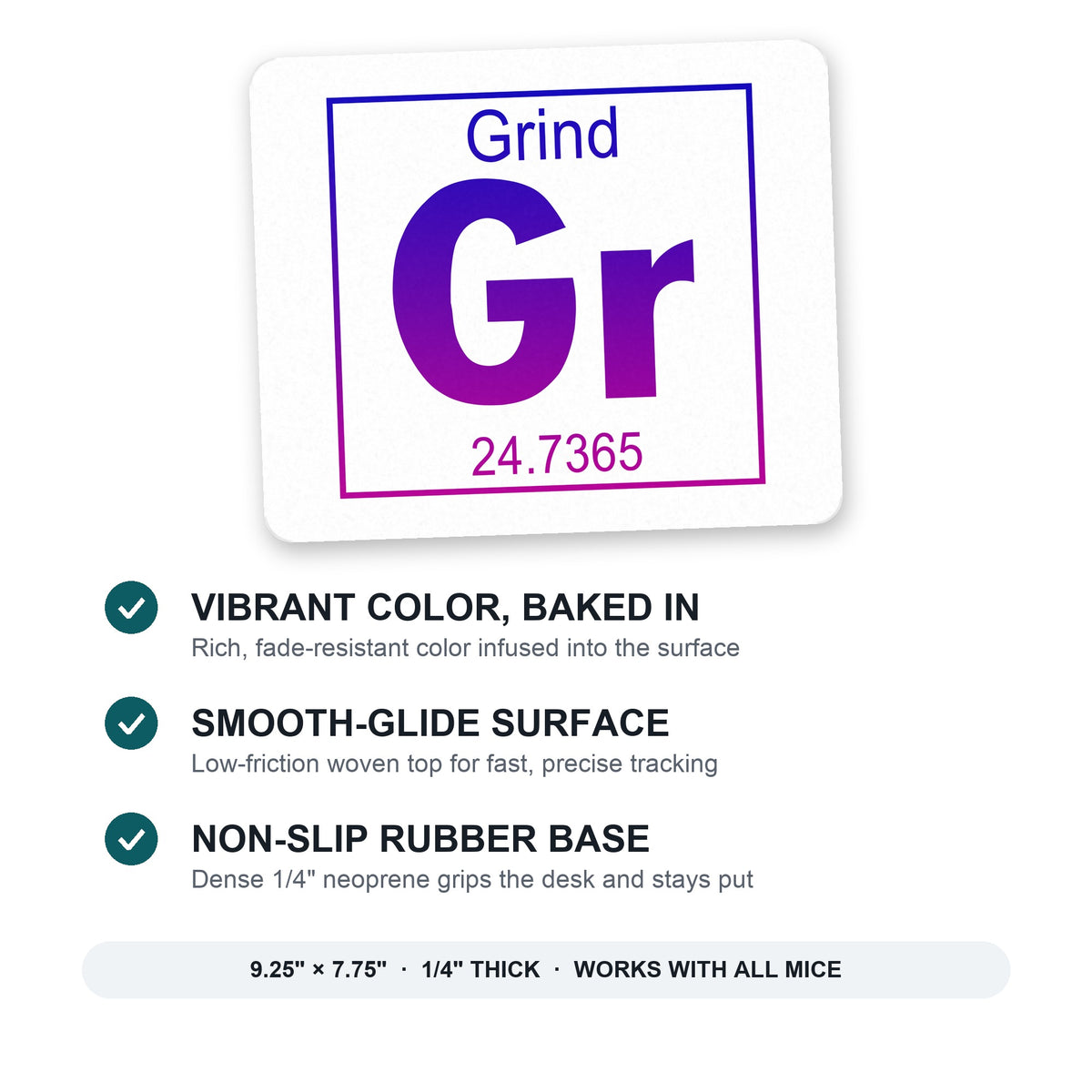 Entrepreneur Grind GR Element mouse pad: vibrant color, smooth-glide surface, non-slip rubber base, 9.25 x 7.75 inches