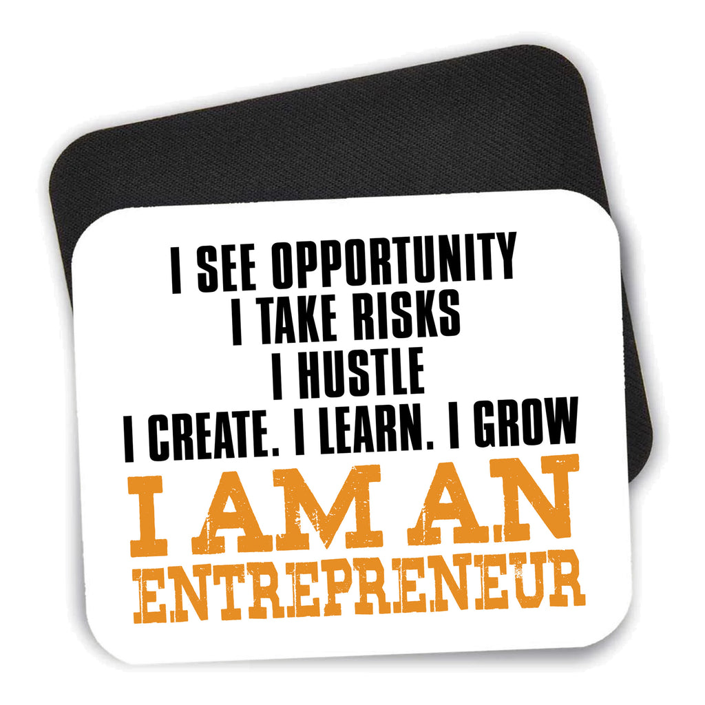 Entrepreneur Opportunity Risks Hustle mouse pad shown with its black non-slip rubber underside