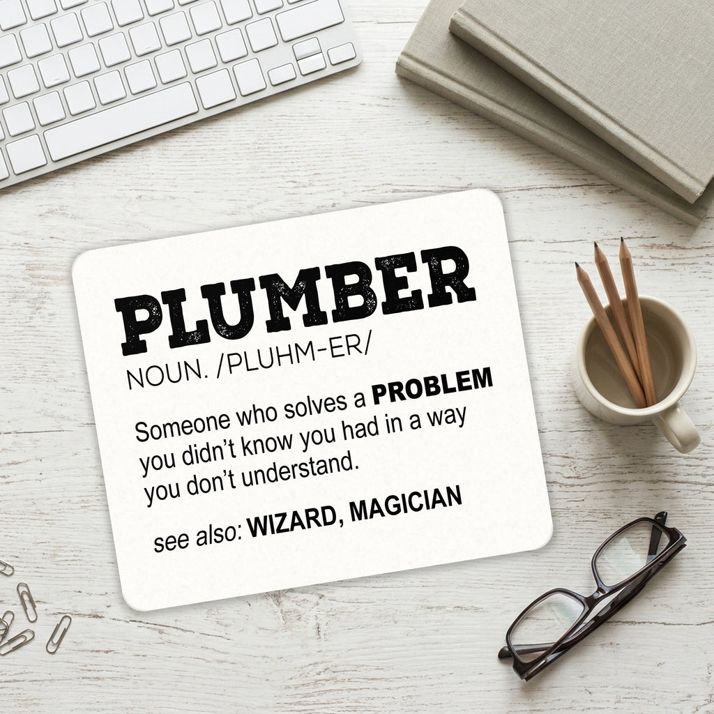 Plumber Definition - Solves A Problem mouse pad on a desk with a keyboard
