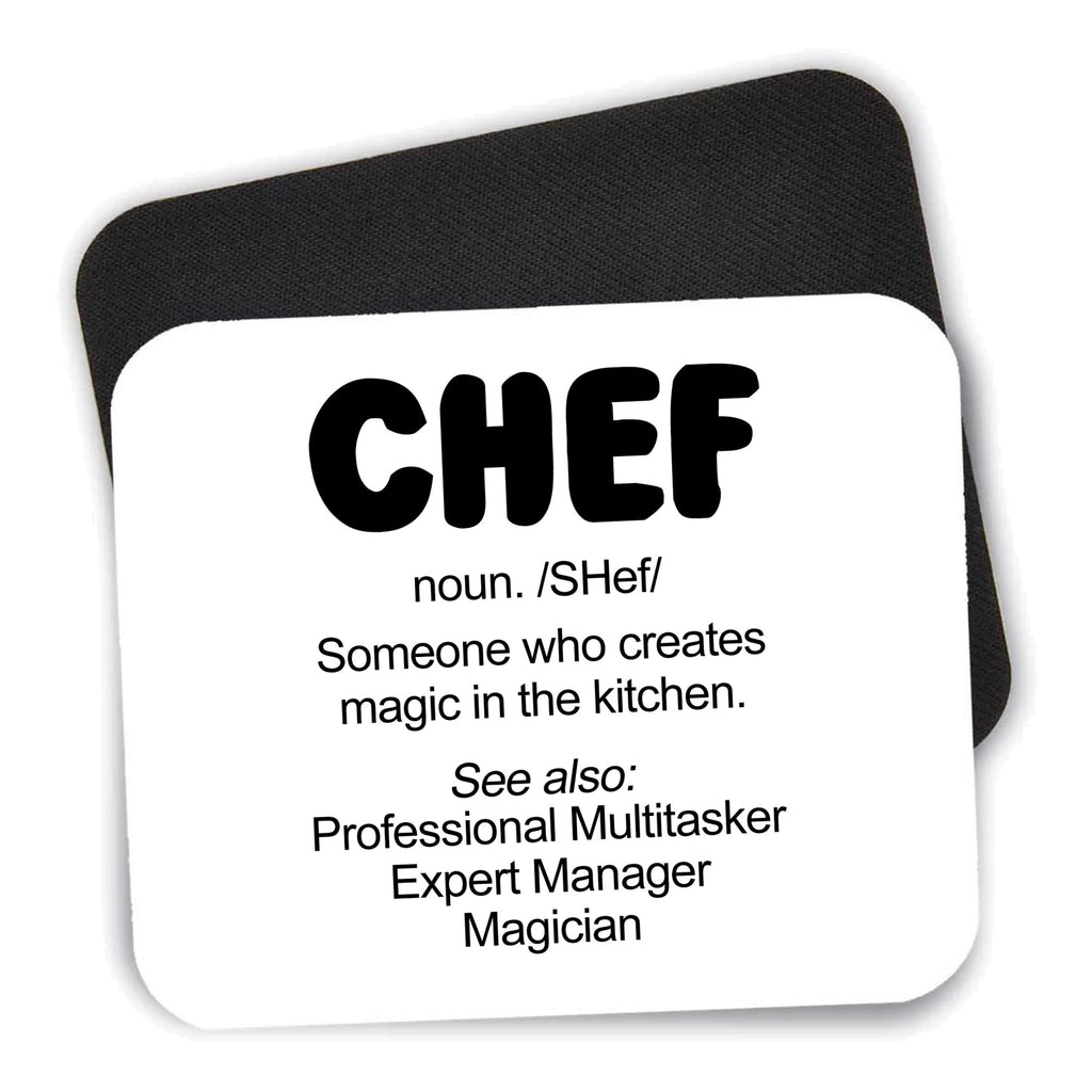 Chef Definition - Magic in the Kitchen mouse pad shown with its black non-slip rubber underside