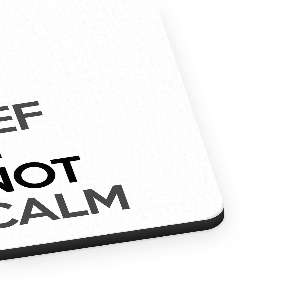 I Am the Chef Cannot Keep Calm mouse pad, close-up of the fabric surface and rubber edge