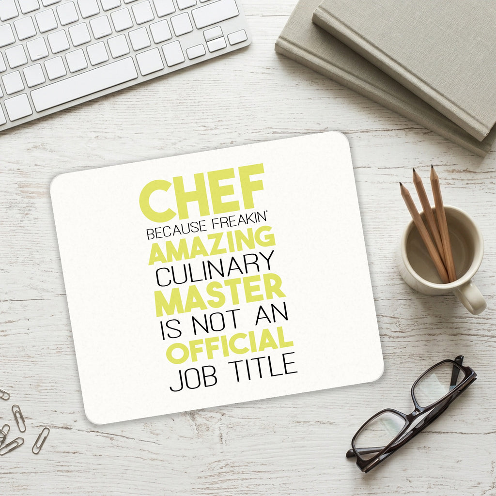 Chef Amazing Culinary Master mouse pad on a desk with a keyboard