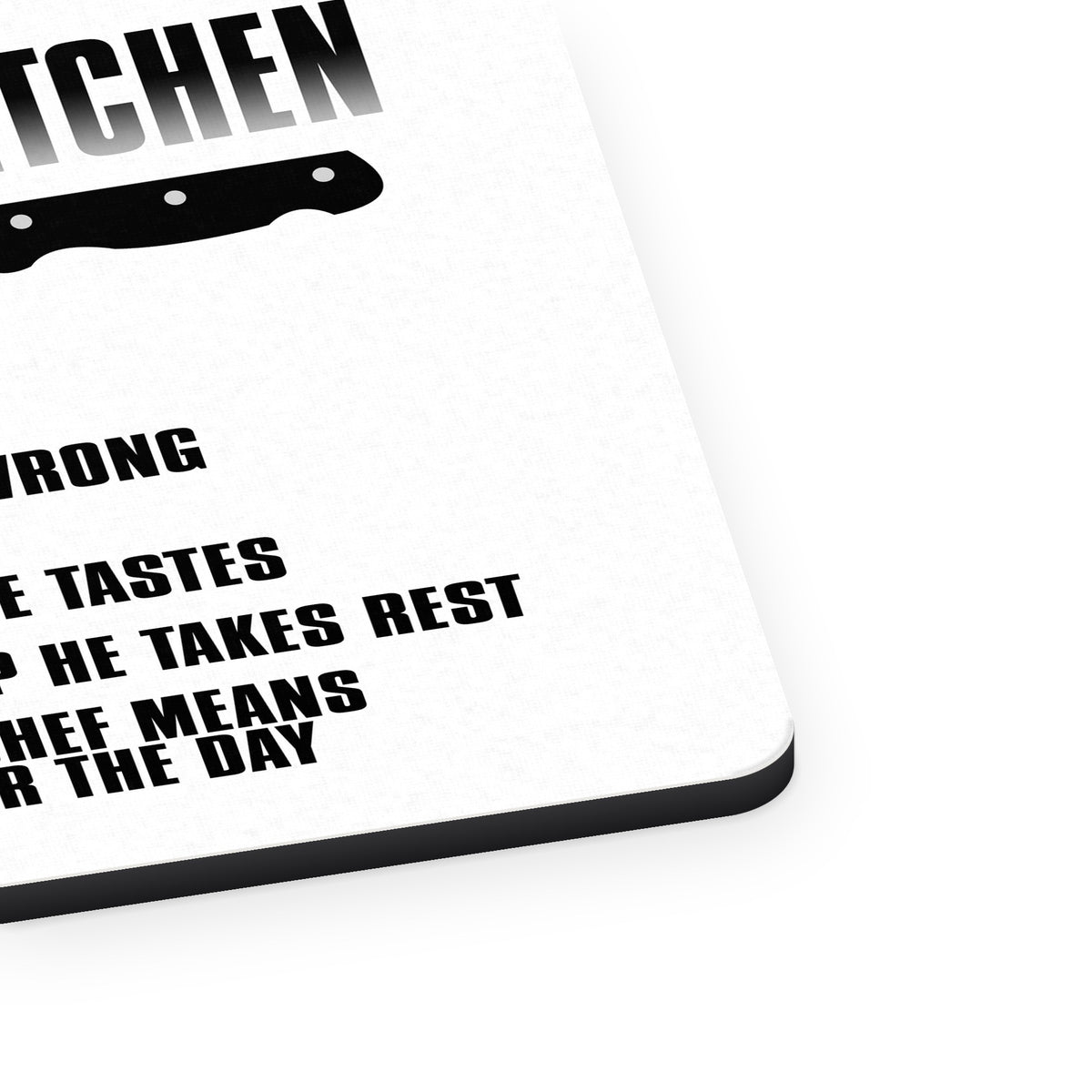 Rules of the Kitchen - Chef Is Right mouse pad, close-up of the fabric surface and rubber edge