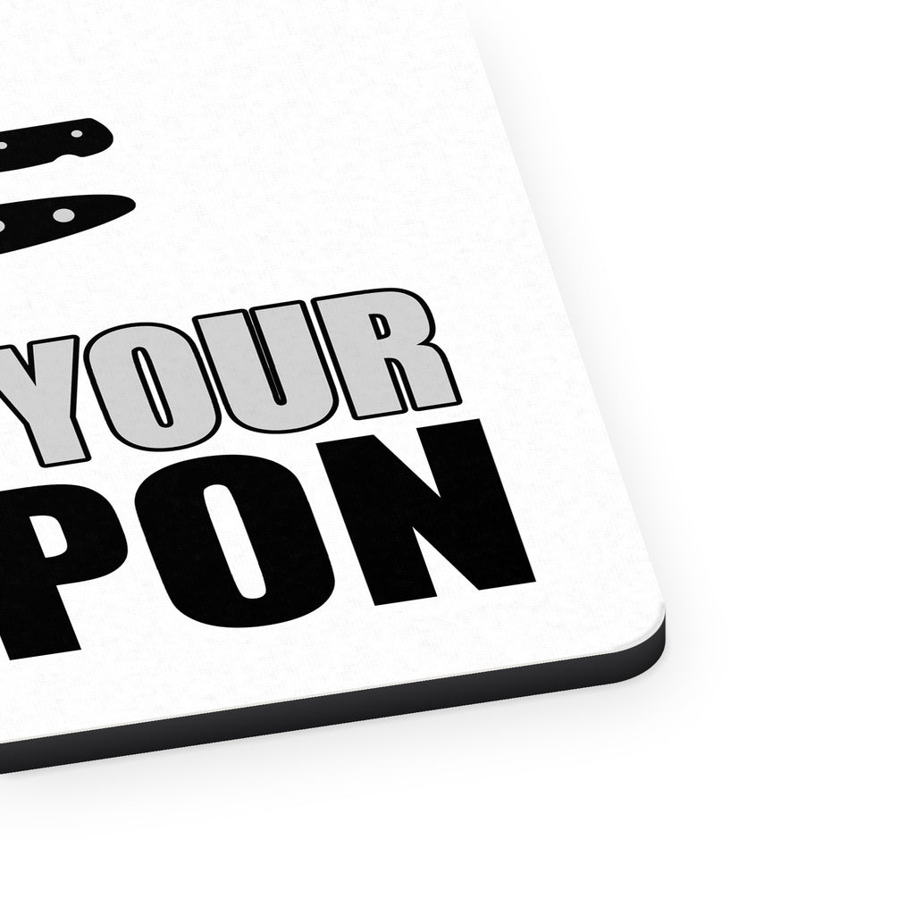 Choose Your Weapon - Chef Knives mouse pad, close-up of the fabric surface and rubber edge