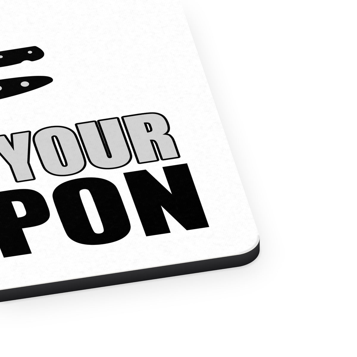 Choose Your Weapon - Chef Knives mouse pad, close-up of the fabric surface and rubber edge