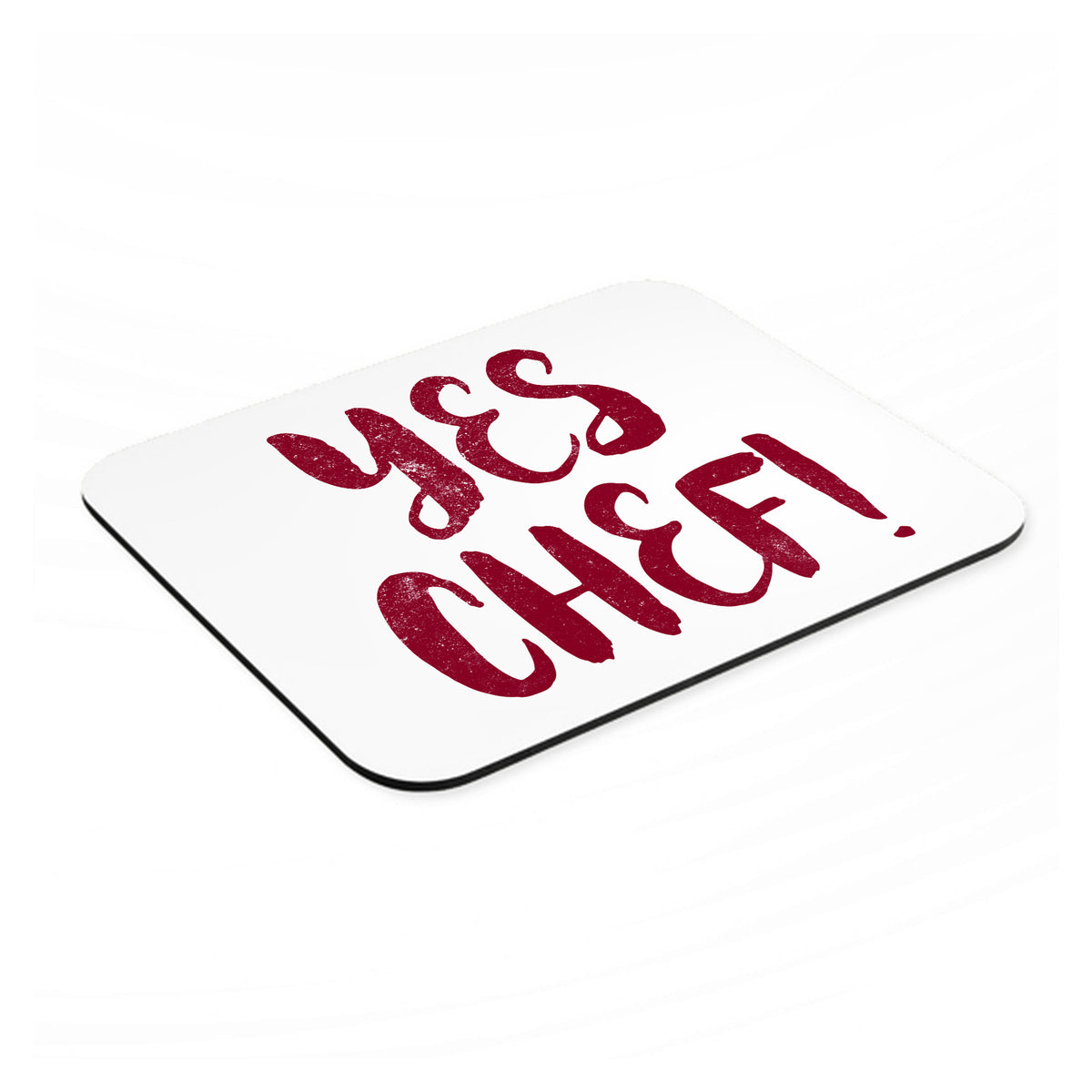 Yes Chef mouse pad, angled view showing the 1/4 inch thick base