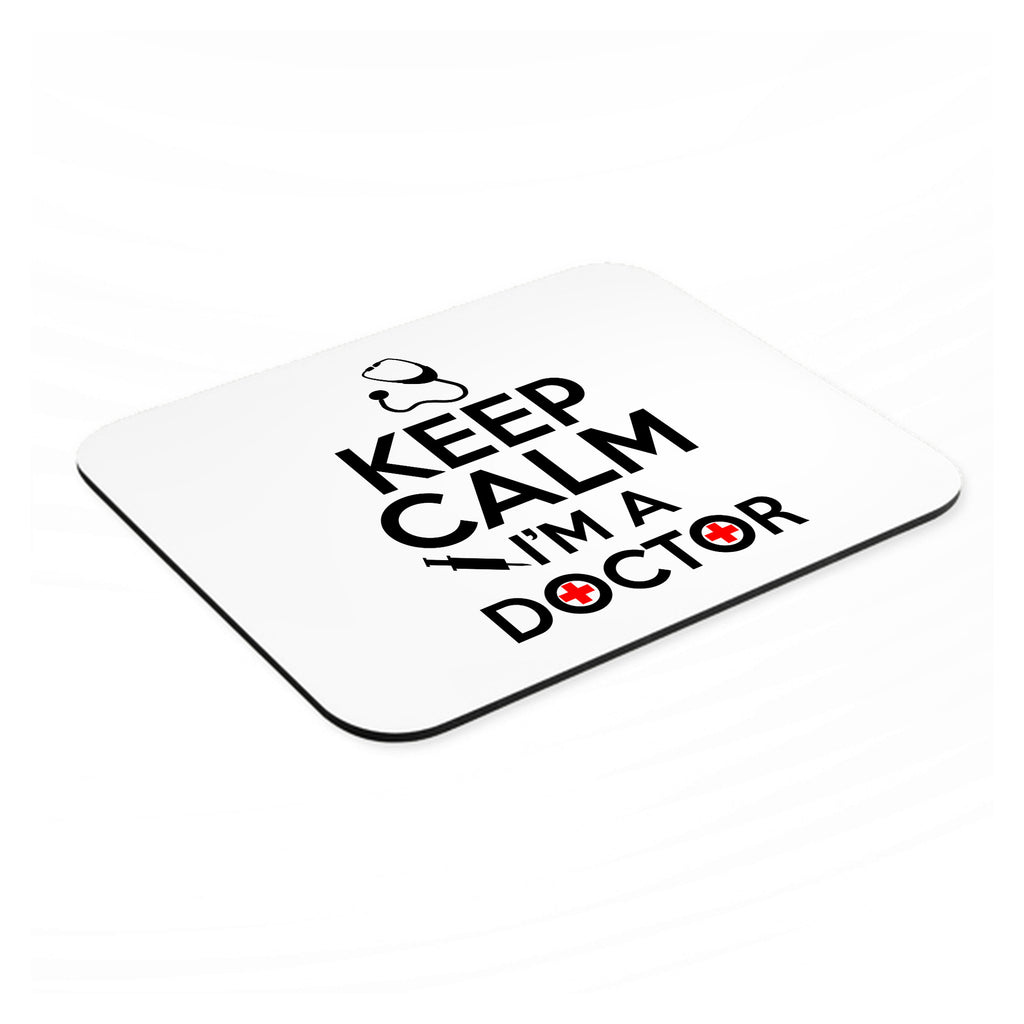 Keep Calm I'm A Doctor mouse pad, angled view showing the 1/4 inch thick base