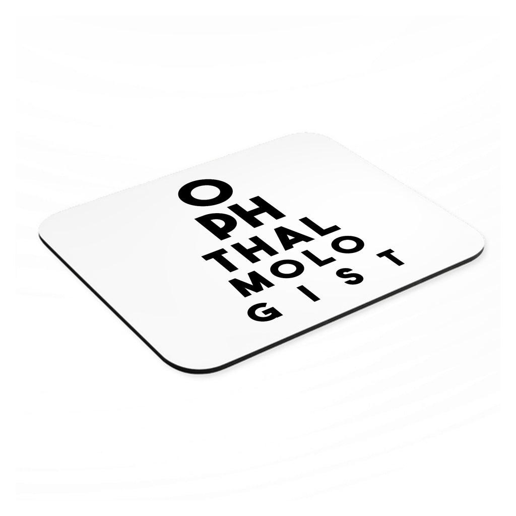 Ophthalmologist Eye Chart mouse pad, angled view showing the 1/4 inch thick base