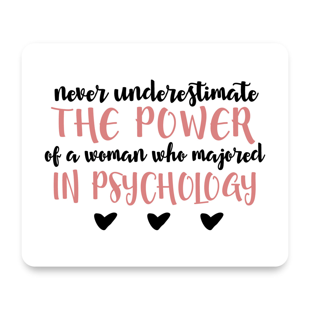 Never Underestimate Woman in Psychology mouse pad, front view