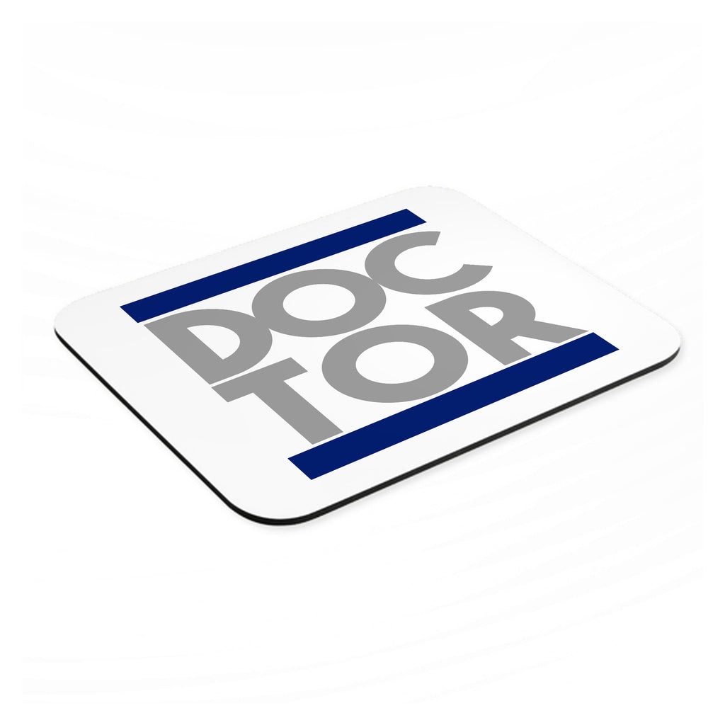 DOCTOR Word Art mouse pad, angled view showing the 1/4 inch thick base