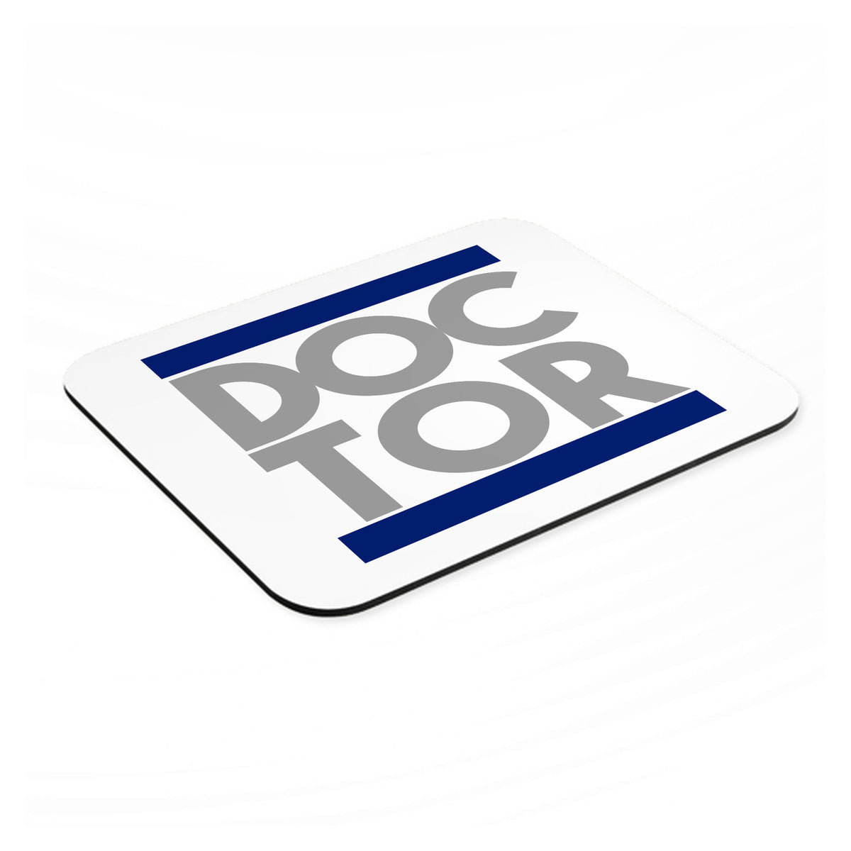 DOCTOR Word Art mouse pad, angled view showing the 1/4 inch thick base