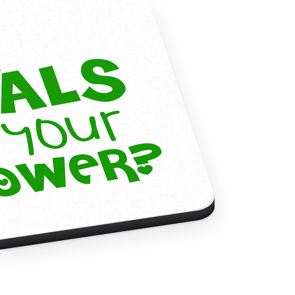 I Cure Animals What's Your Superpower mouse pad, close-up of the fabric surface and rubber edge