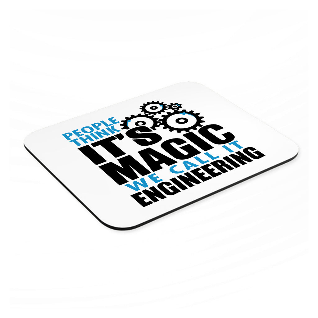 People Think It's Magic It's Engineering mouse pad, angled view showing the 1/4 inch thick base
