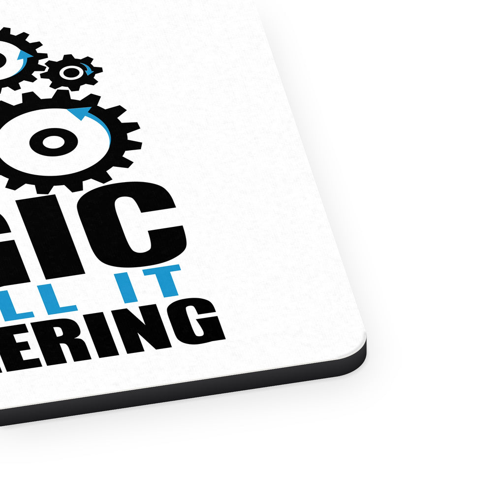 People Think It's Magic It's Engineering mouse pad, close-up of the fabric surface and rubber edge