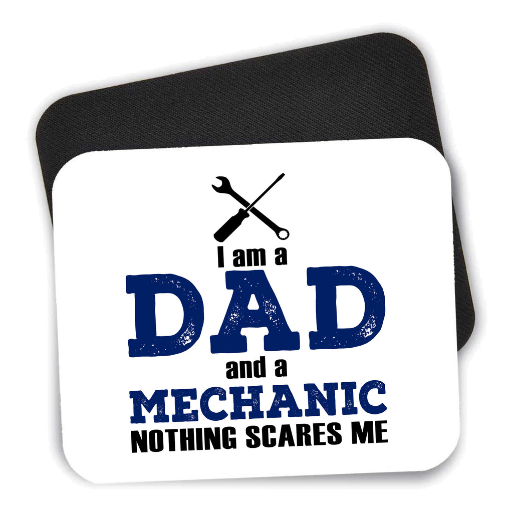 Dad and Mechanic - Nothing Scares Me mouse pad shown with its black non-slip rubber underside