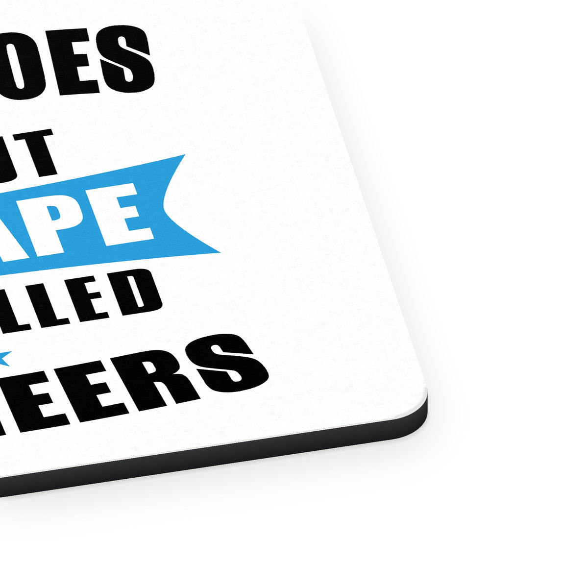 Superheroes Without Cape are Engineers mouse pad, close-up of the fabric surface and rubber edge