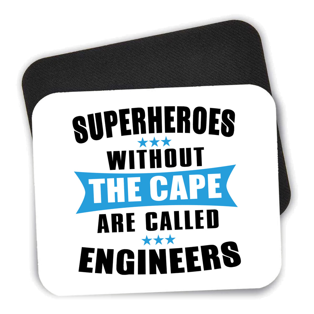 Superheroes Without Cape are Engineers mouse pad shown with its black non-slip rubber underside