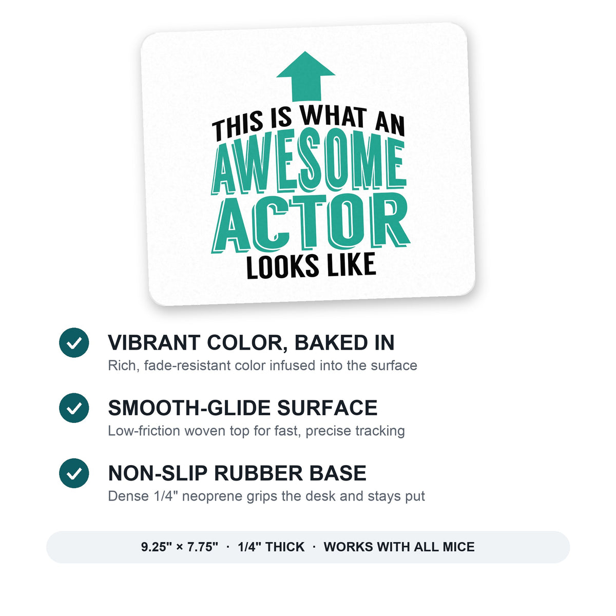 This Is What An Awesome Actor Looks Like mouse pad: vibrant color, smooth-glide surface, non-slip rubber base, 9.25 x 7.75 inches