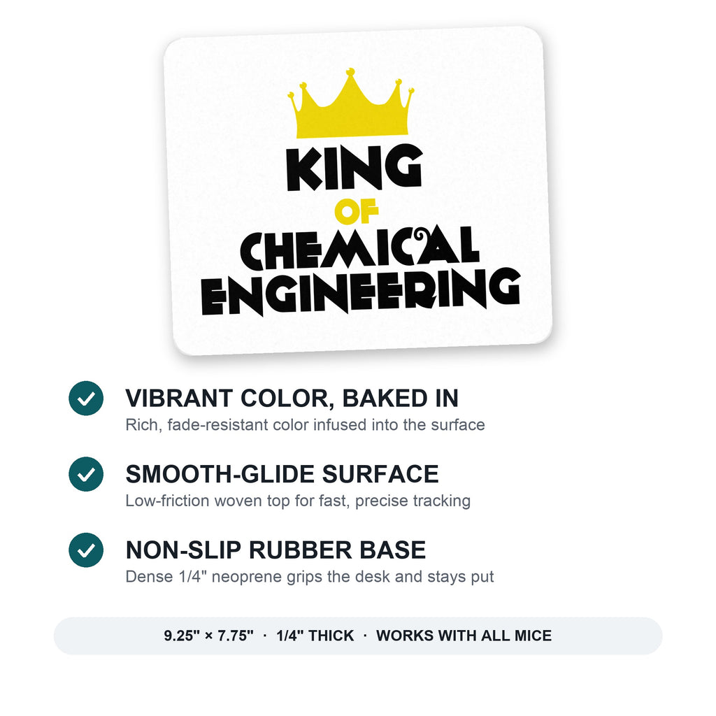 King of Chemical Engineering mouse pad: vibrant color, smooth-glide surface, non-slip rubber base, 9.25 x 7.75 inches