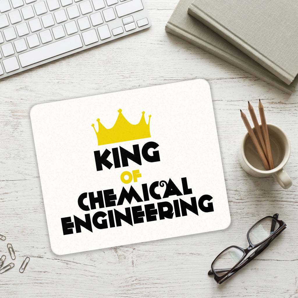 King of Chemical Engineering mouse pad on a desk with a keyboard