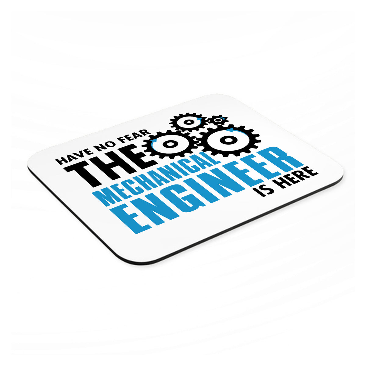 No Fear Mechanical Engineer is Here mouse pad, angled view showing the 1/4 inch thick base