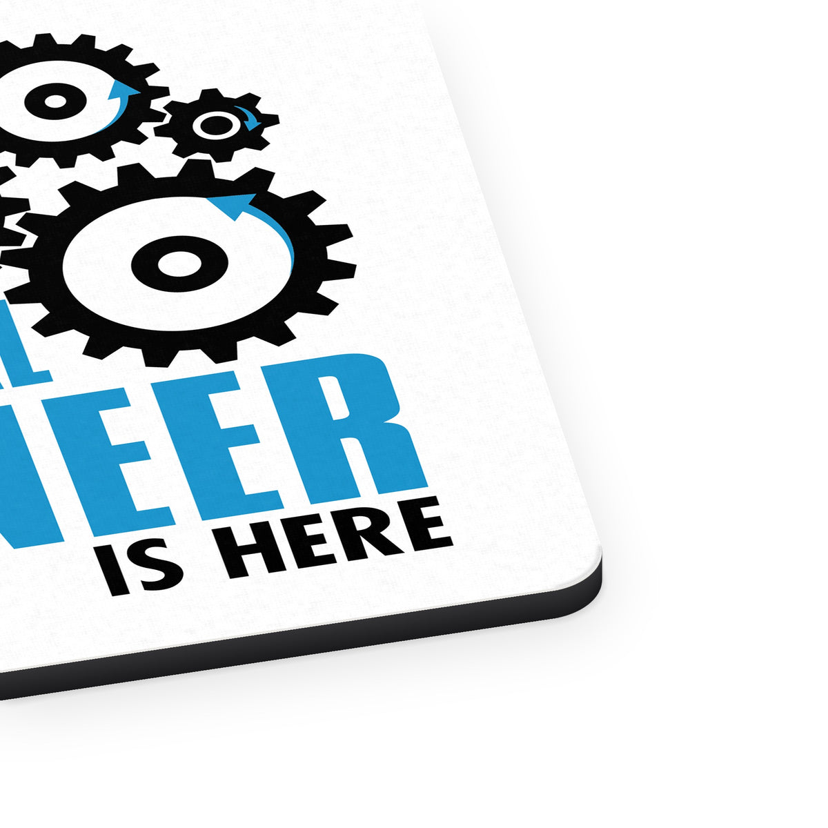 No Fear Mechanical Engineer is Here mouse pad, close-up of the fabric surface and rubber edge