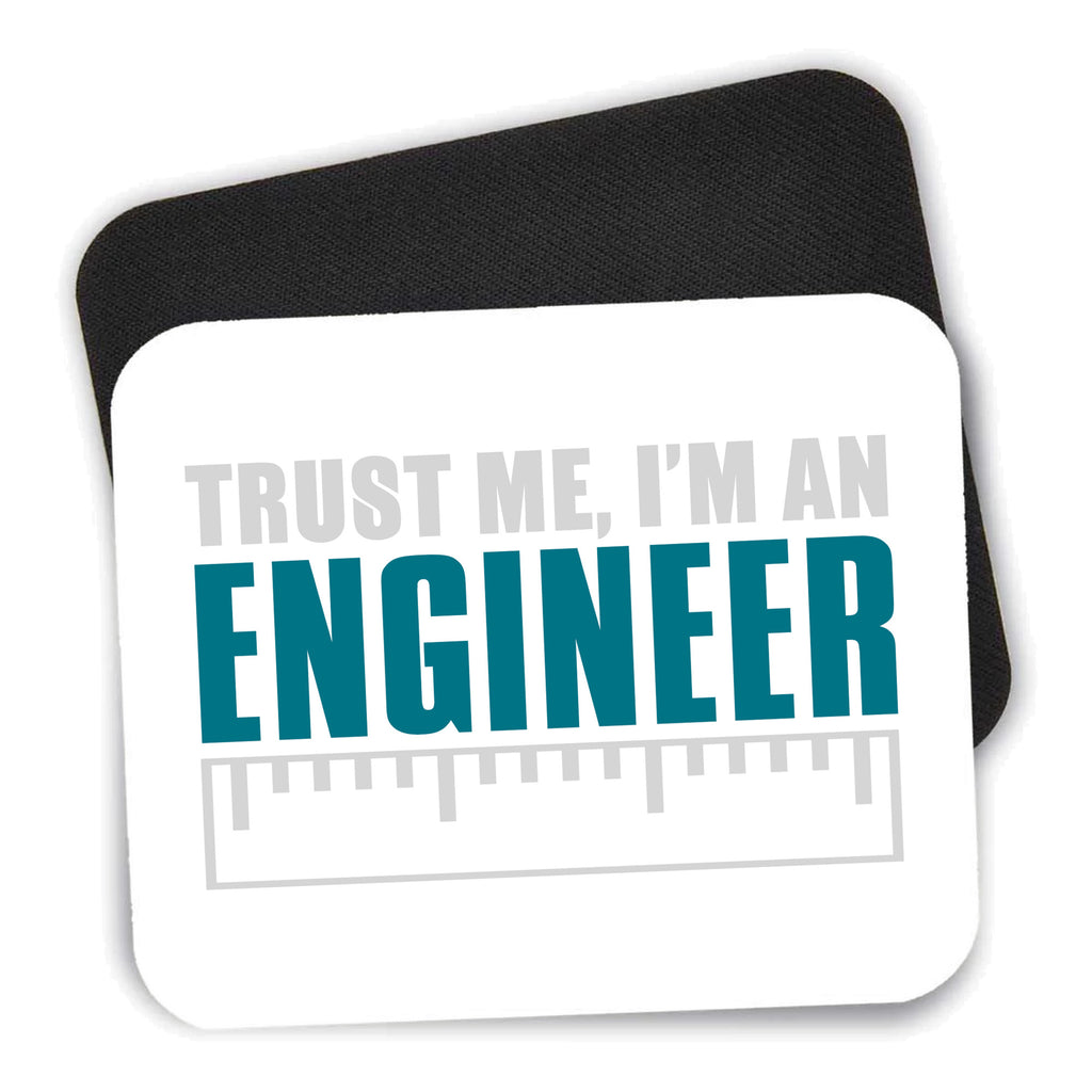 Trust Me I'm an Engineer mouse pad shown with its black non-slip rubber underside