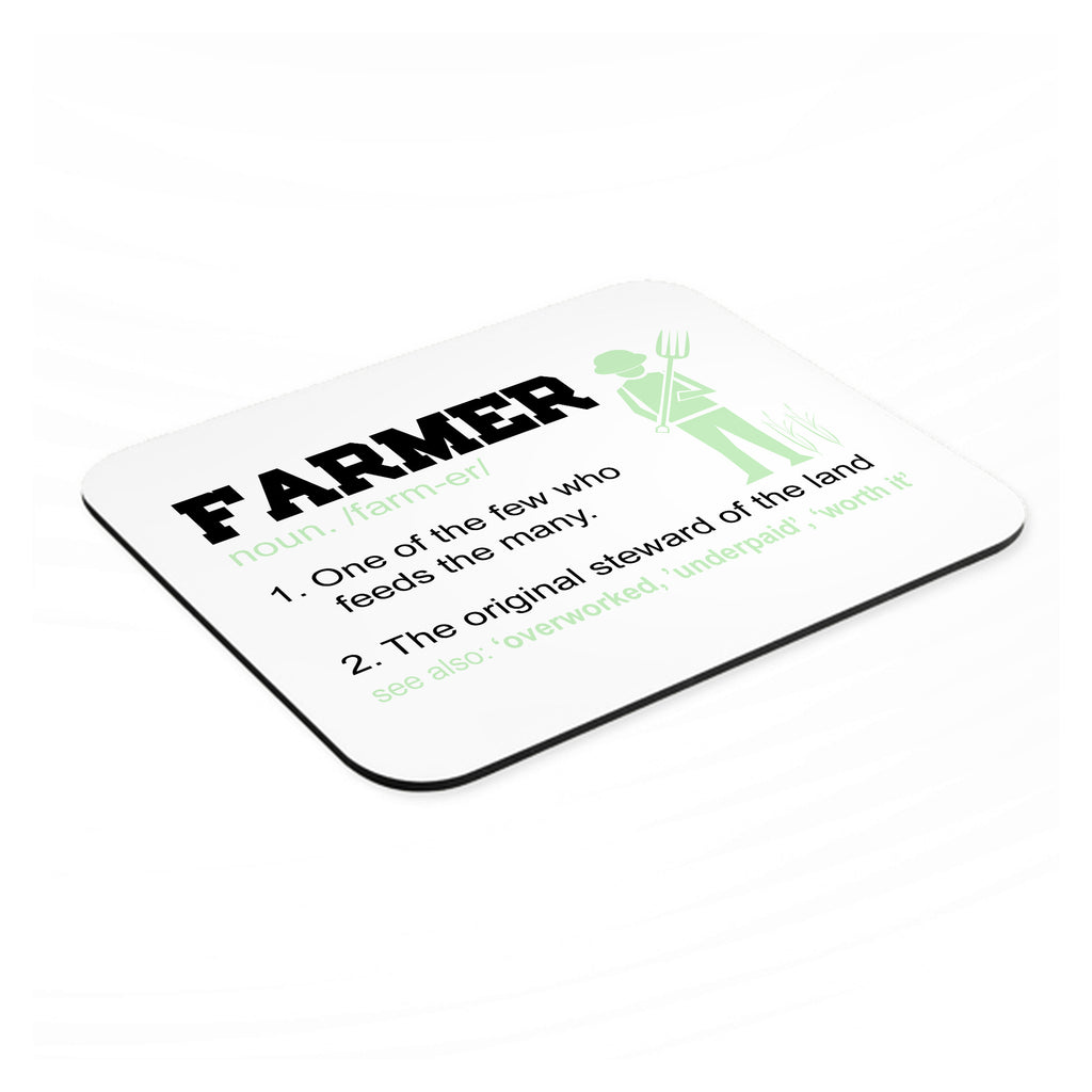 Farmer Definition - Few Who Feeds Many mouse pad, angled view showing the 1/4 inch thick base